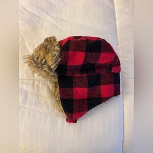 Indigo Baby Infant Buffalo Plaid Trapper Hat with Faux Fur Lining Sz 6-12 months